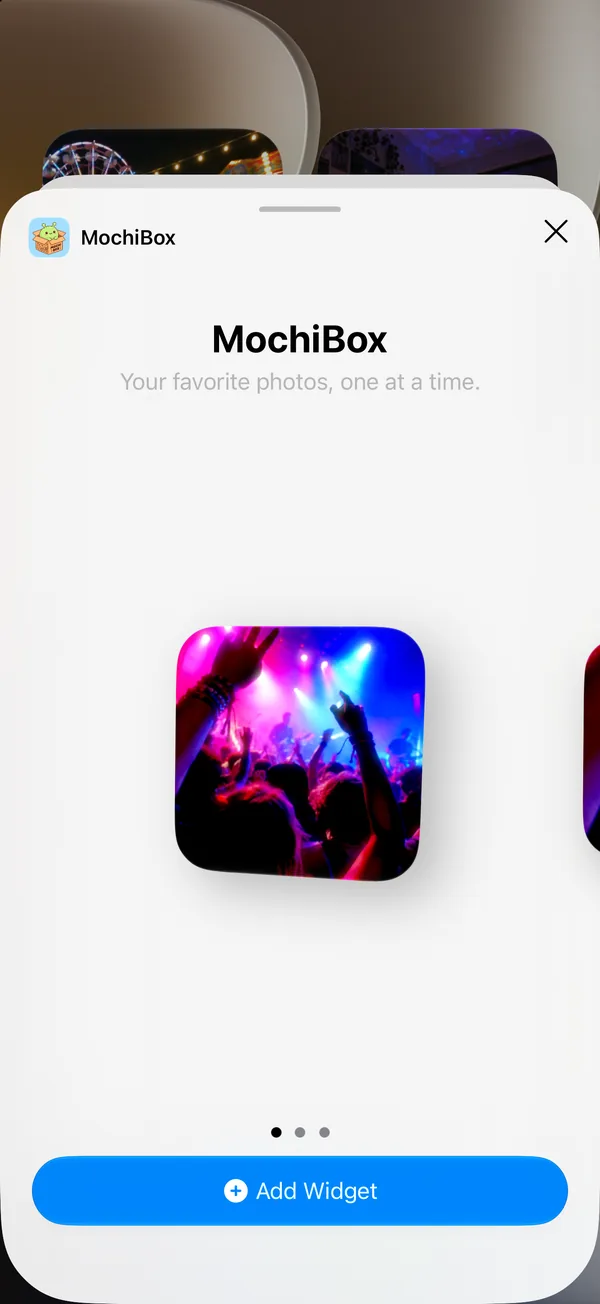 MochiBox widget preview with an Add Widget button